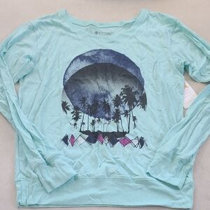 Element Women's Aqua and Navy Graphic Long Sleeve Tee